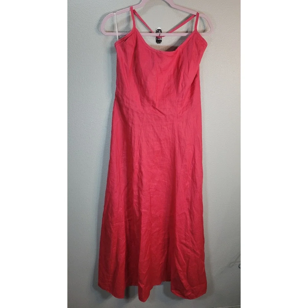Karen Alexander Boston Proper Red Linen Halter Maxi‎ Dress Lace Back L - Picture 2 of 10